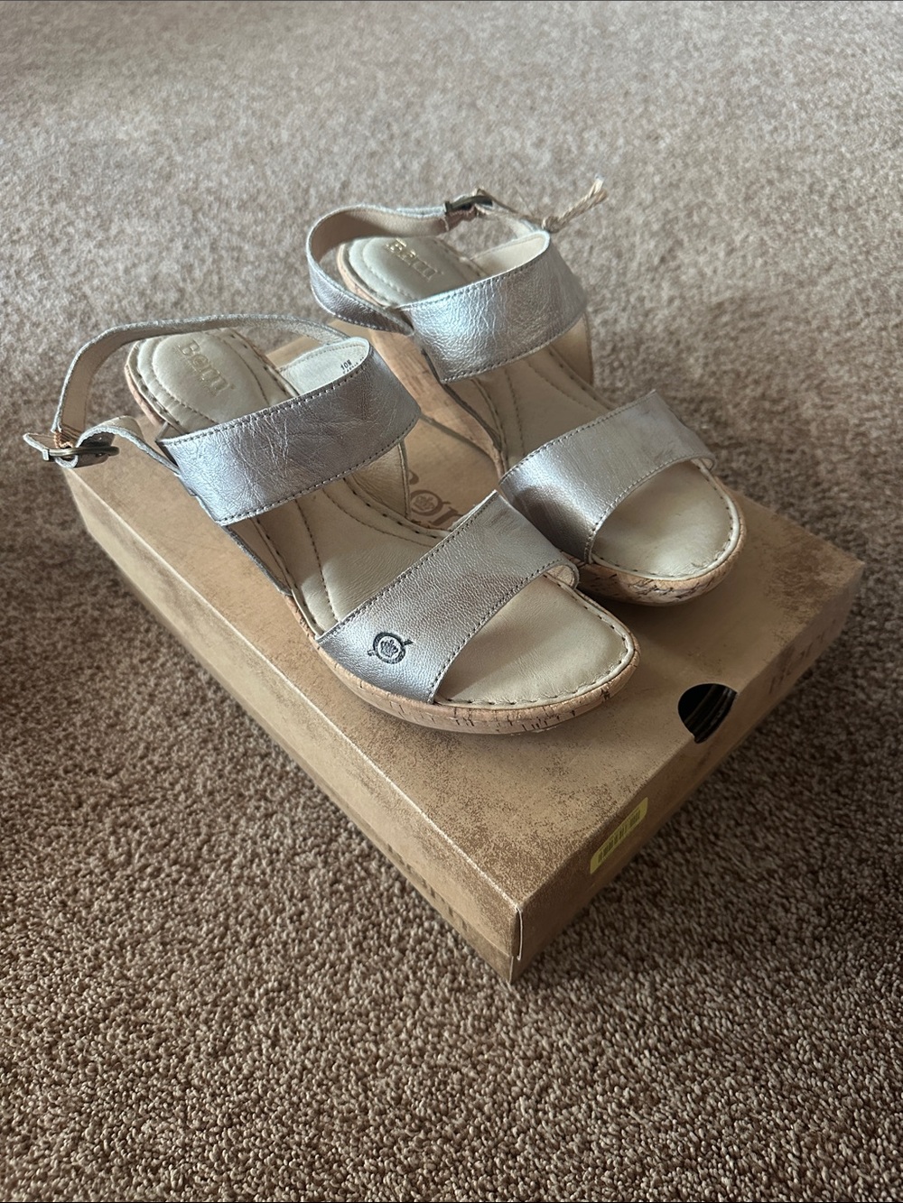 Born Metallic Silver Leather Wedge Sandals
